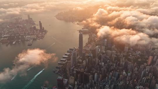 航拍云下的香港维多利亚港