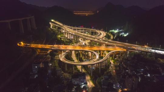 贵州贵阳黔春立交桥交通航拍夜景延时摄影