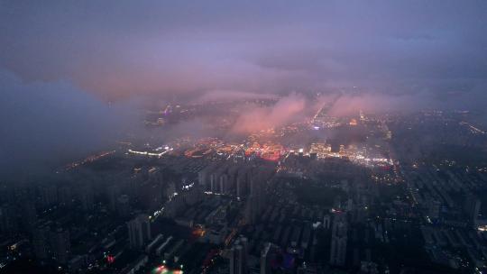 雨后的西安大唐不夜城夜景航拍