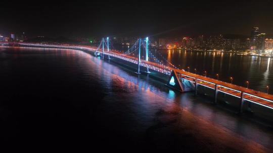 大连星海大桥夜景航拍