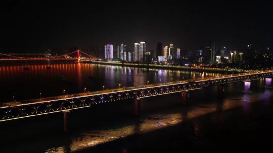 武汉长江大桥夜景 武汉灯光秀 三镇城市建设