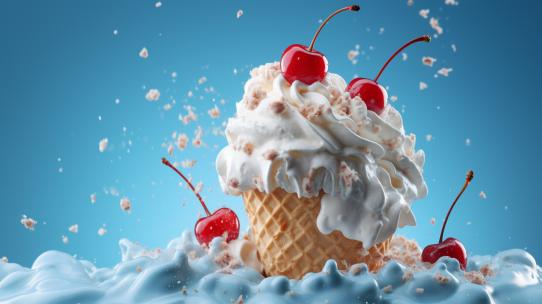 奶油甜点冰淇淋红樱桃酸奶奶雪糕新鲜车厘子