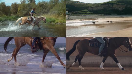 【合集】航拍海边沙漠骑马奔跑