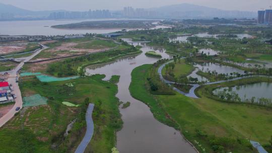 航拍厦门马銮湾双溪湿地公园