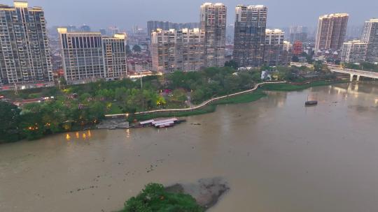 航拍福建漳州九龙江两岸生态风光