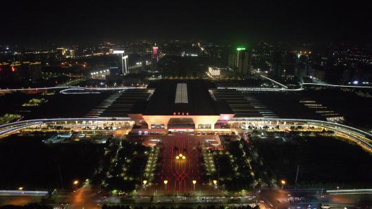 河南郑州东站火车站夜景航拍