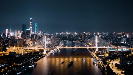 南浦大桥夜景延时航拍