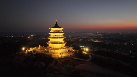 福建泉州市石狮市宝盖山姑嫂塔夜景风光航拍