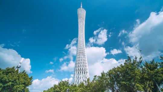 广州_仰拍广州塔天空云流延时4K