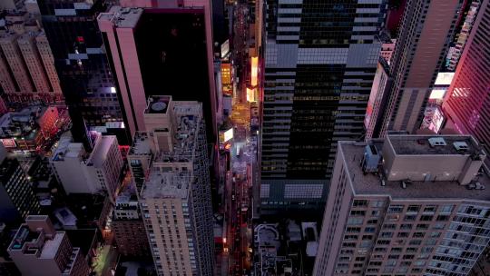 城市航拍纽约时代广场摩天大楼汽车城市交通