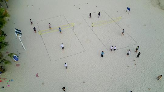 海南三亚大东海旅游区沙滩排球航拍