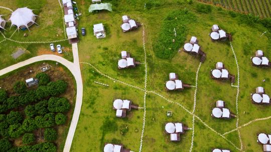 海南省万宁市露营基地航拍帐篷风景