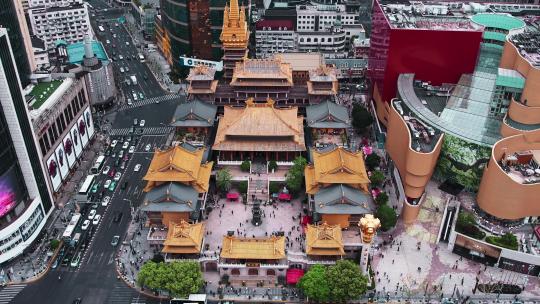 上海千年古寺静安寺密宗禅院航拍4K视频