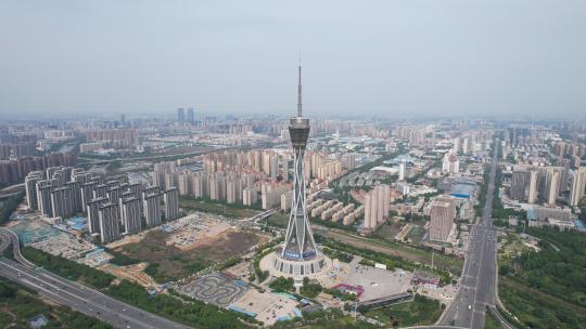 河南郑州中原福塔地标建筑航拍视频素材模板下载