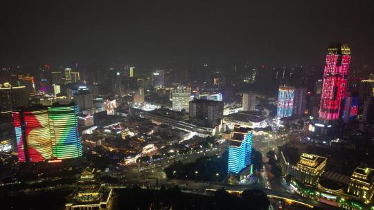 南宁朝阳路步行街商业圈夜景灯光航拍视频素材模板下载
