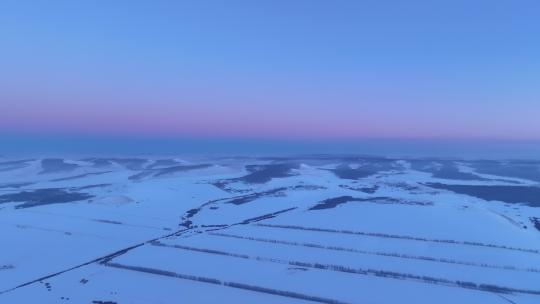 航拍4K内蒙古垦区雪原夕照