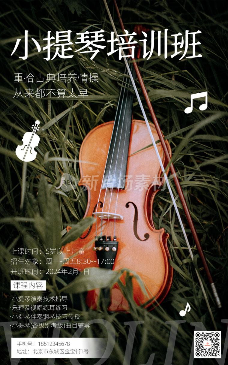 小提琴培训班招生宣传简约电商海报