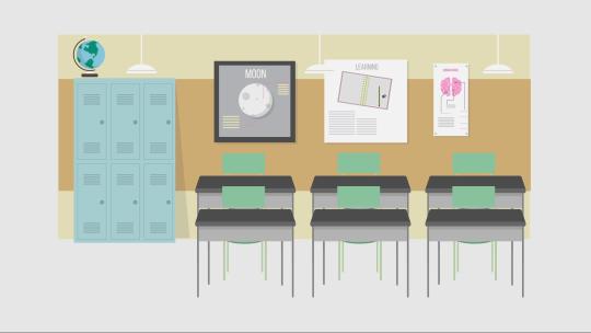 教室学校课堂上课室内MG扁平卡通动画背景AE视频素材教程下载