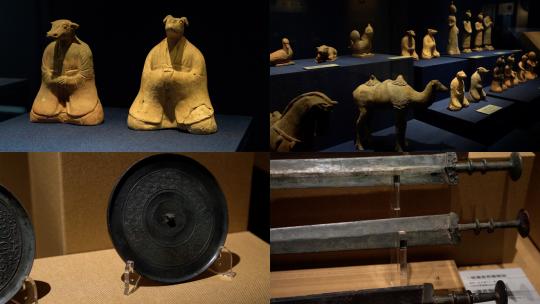 常德博物馆展品铜鼎陶器铜镜宝剑高清在线视频素材下载