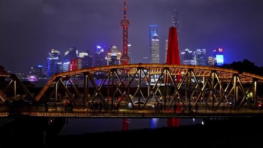 上海外白渡桥夜景航拍