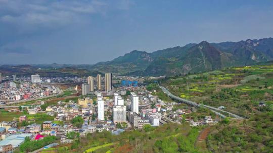 航拍甘肃陇南成县县城全景