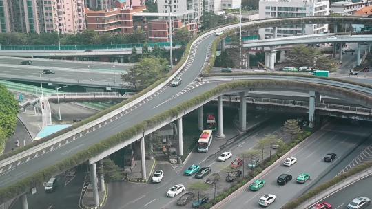 广州黄埔大道立交车流量交通运输慢动作