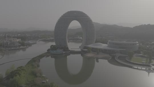 浙江湖州月亮广场月亮酒店航拍视频素材模板下载