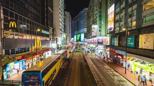 香港城市风景铜锣湾车水马龙夜景延时