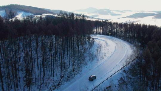 4k航拍雪后的山林