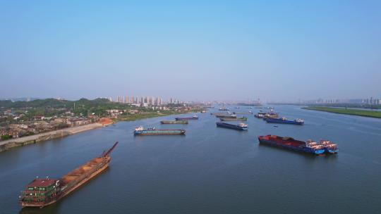 大气长沙港湘江船舶货船水运交通航拍宣传片