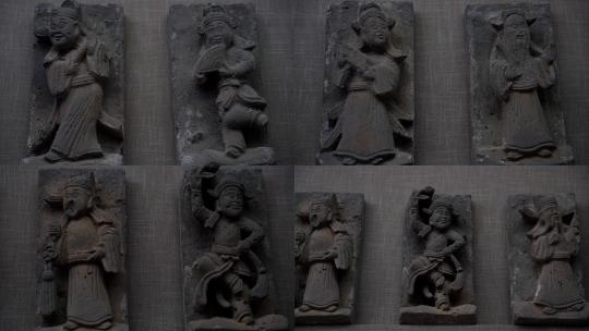 清代戏剧人物砖雕古代文物高清在线视频素材下载