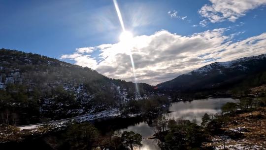 FPV无人机航拍自驾公路冬日雪景雪山树林视频素材模板下载