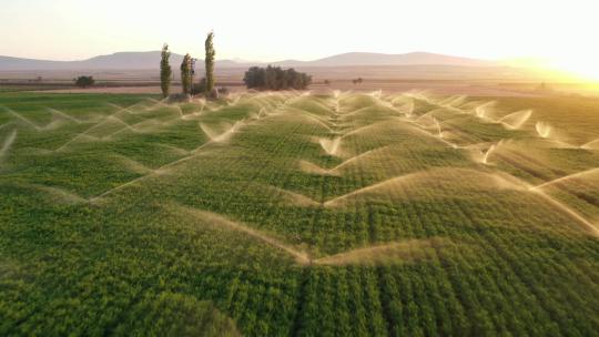 新农业灌溉系统正在给农田浇水施肥