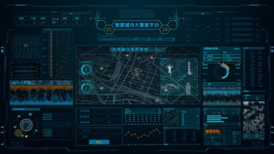 科技智慧城市HUD大数据界面背景AE模板