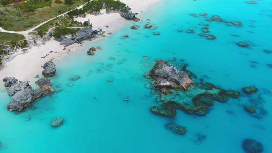 百慕大，热带天堂，大西洋，空中飞行，岩礁，美丽的风景