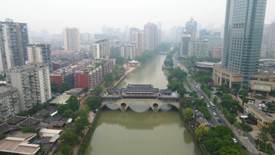 4K  航拍成都锦江安顺廊桥古建筑特写