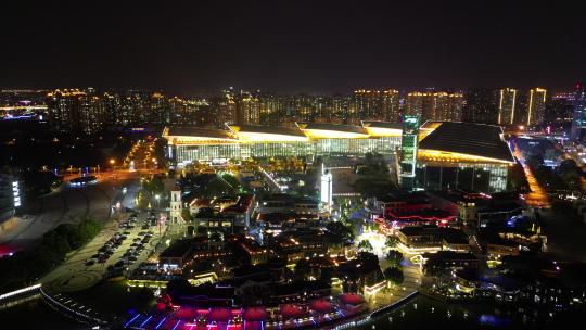 航拍江苏苏州国际博览中心夜景