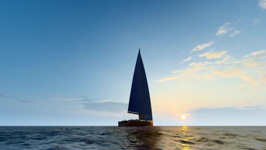 日落黄昏向大海深处远行的帆船
