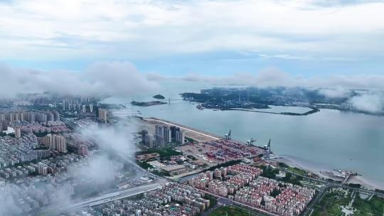4K广州城市空镜航拍宣传片 港口多雾视频素材模板下载