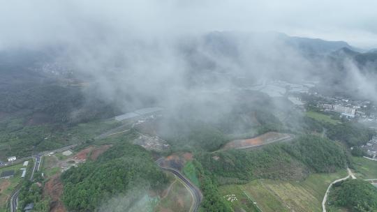 大自然森林茶园村庄云雾大山云海