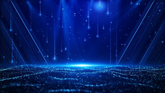 4K震撼大气蓝色粒子海洋舞台背景