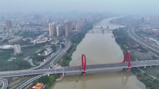 航拍福建漳州九龙江芝山大桥风光