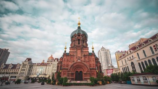 哈尔滨圣索菲亚教堂移动延时摄影视频素材模板下载