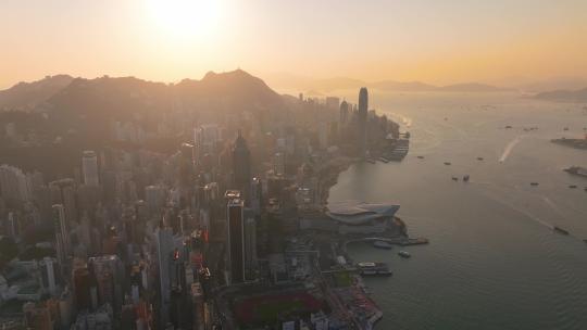 航拍香港半岛黄昏日落景观