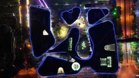 航拍江苏苏州时代广场夜景视频素材模板下载