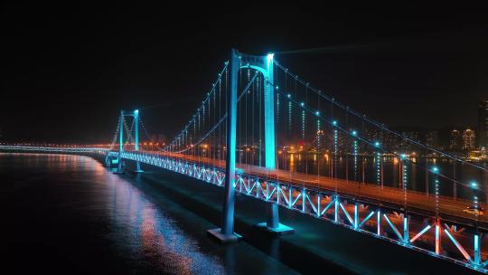 大连星海大桥夜景航拍