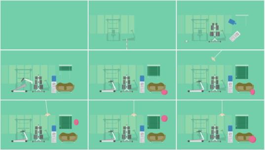 健身房体院馆运动室内MG扁平卡通动画背景高清AE视频素材下载