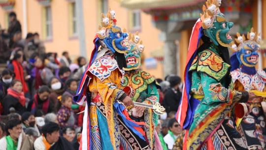 经幡   西藏  藏传佛教  法会 舞蹈视频素材模板下载