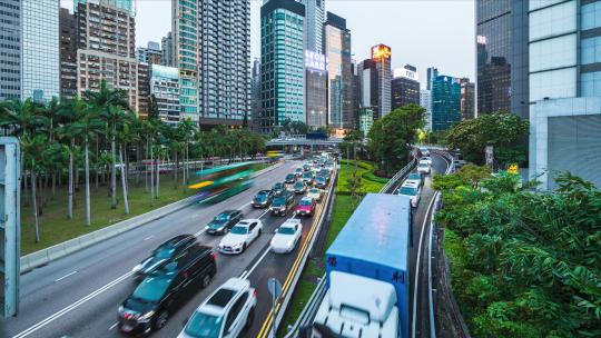 香港城市交通铜锣湾马路车流日转夜延时