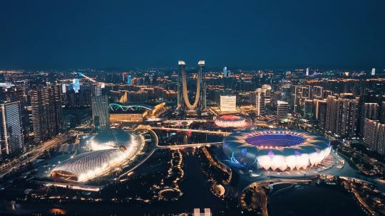 杭州奥体中心亚运会场馆夜景